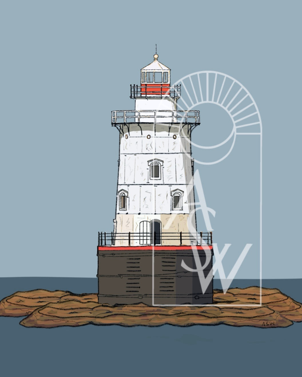 Sakonnet Point Light, Little Compton RI Illustration