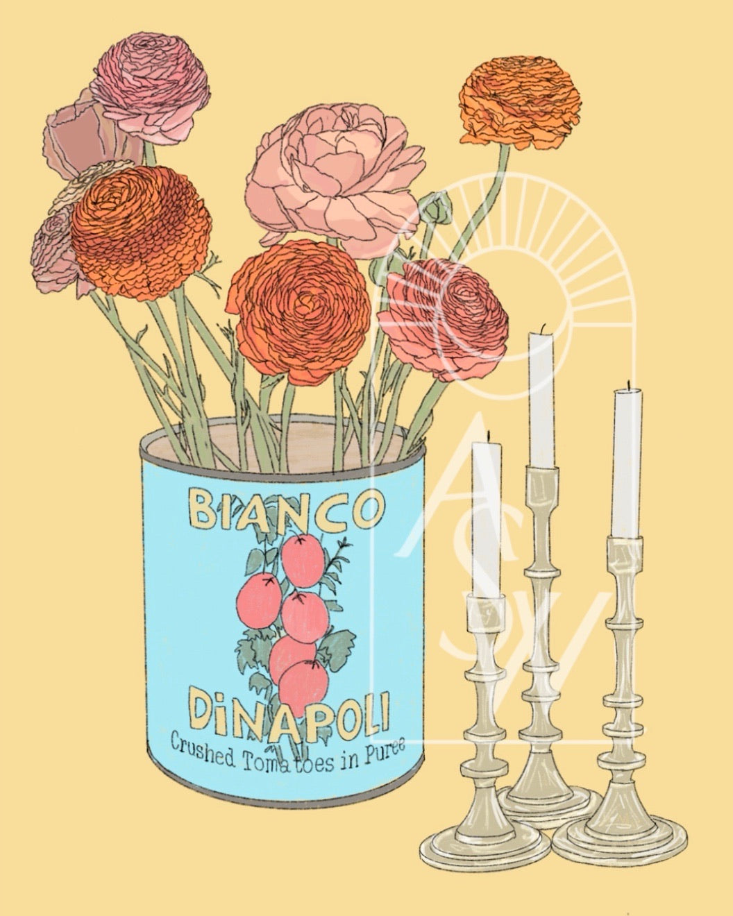 Wildflower Bouquet in Italian Tomato Can Illustration